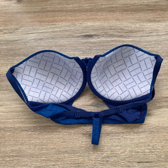 Victorias Secret Womens Bra 34D Racerback Semi Demi Blue Front Hook Padded - Picture 3 of 10